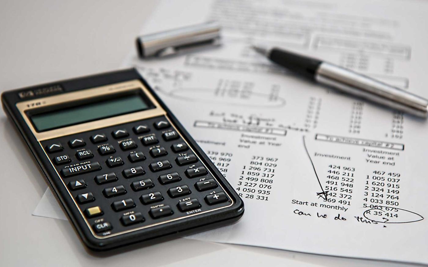 Calculator with financial numbers.