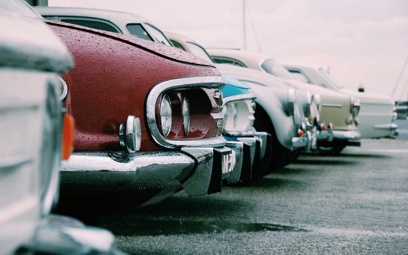 Row of classic cars.